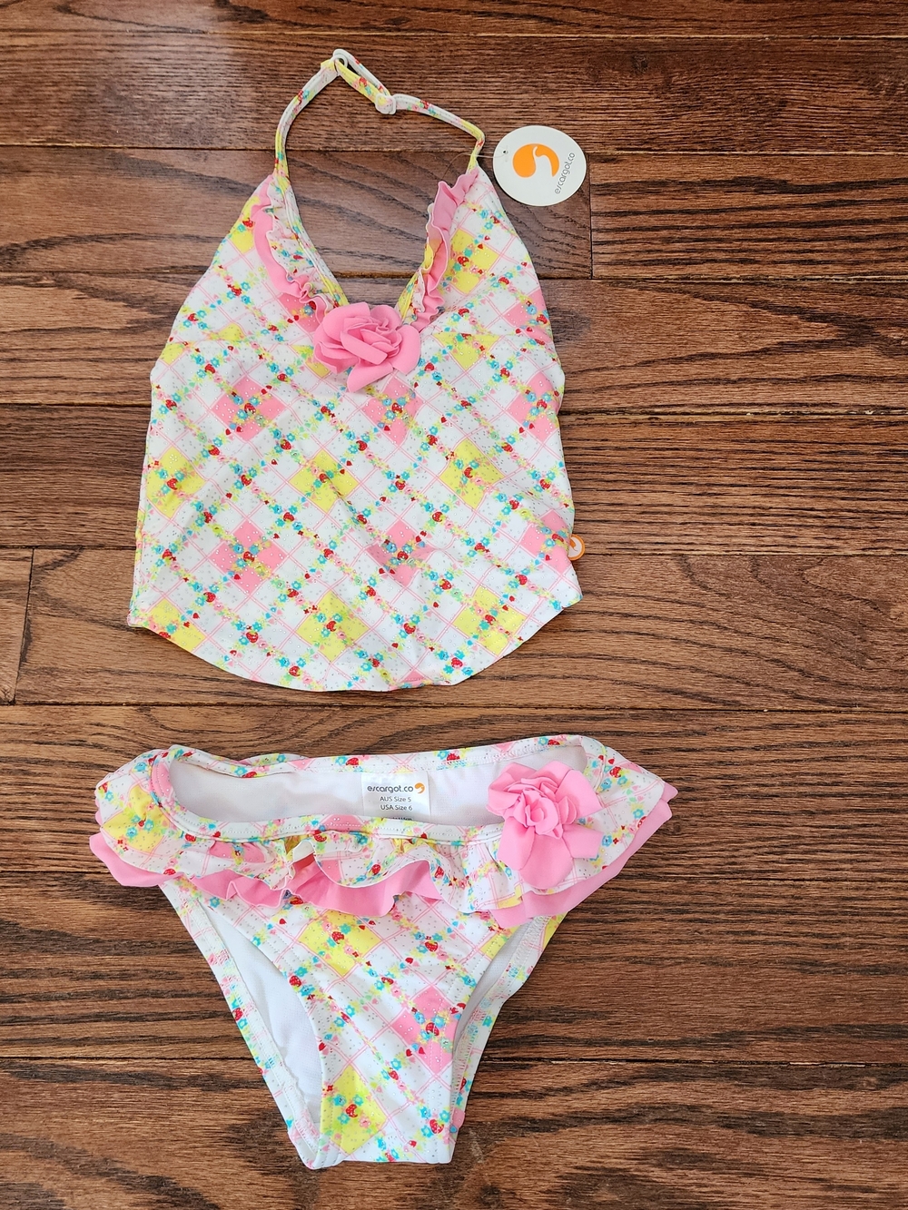 NWT ESCARGOT Strawberry Bliss Tankini Girls 5 Coquette Cottagecore Australian